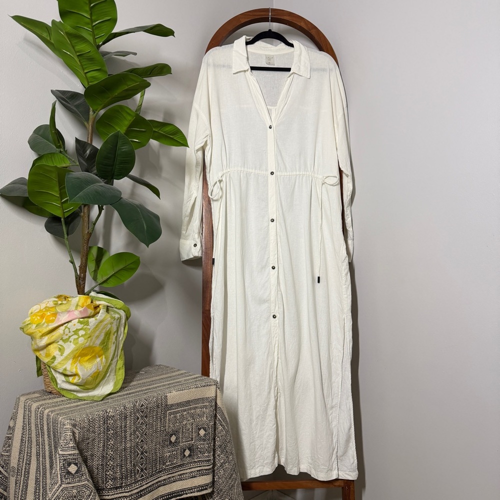 CALIA by Carrie Underwood Cream Long Button-Front Swim Coverup Dress